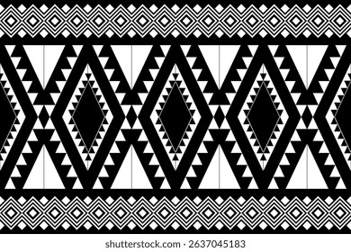 Black and white geometric tribal pattern in a native, African-inspired style. Symmetrical and abstract design suitable for backgrounds, textiles, decor, or graphic projects.
