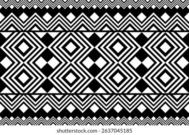 Black and white geometric tribal pattern in a native, African-inspired style. Symmetrical and abstract design suitable for backgrounds, textiles, decor, or graphic projects.
