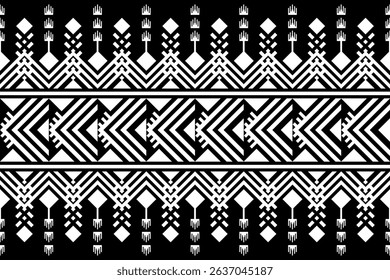 Black and white geometric tribal pattern in a native, African-inspired style. Symmetrical and abstract design suitable for backgrounds, textiles, decor, or graphic projects.
