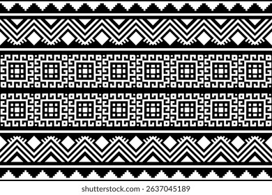 Black and white geometric tribal pattern in a native, African-inspired style. Symmetrical and abstract design suitable for backgrounds, textiles, decor, or graphic projects.
