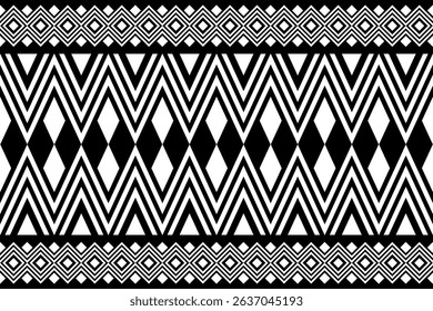 Black and white geometric tribal pattern in a native, African-inspired style. Symmetrical and abstract design suitable for backgrounds, textiles, decor, or graphic projects.
