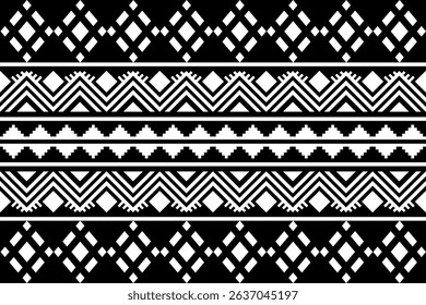 Black and white geometric tribal pattern in a native, African-inspired style. Symmetrical and abstract design suitable for backgrounds, textiles, decor, or graphic projects.
