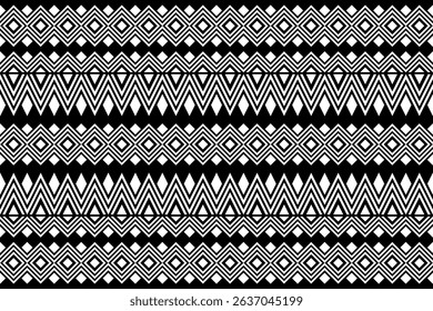 Black and white geometric tribal pattern in a native, African-inspired style. Symmetrical and abstract design suitable for backgrounds, textiles, decor, or graphic projects.
