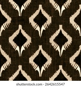 Black and white geometric tribal pattern, with symmetrical diamond shapes grunge lines ikat pattern, ikat seamless pattern, Vector illustration background for print the paper.