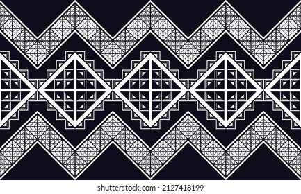 Black and white geometric tribal seamless pattern. Traditional design for background, wallpaper, clothing, wrapping, carpet, tile, fabric, decoration, vector illustration, embroidery style. 