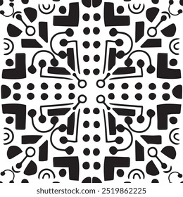 Black white geometric tribal seamless pattern. Hand drawn vector abstract ink endless background