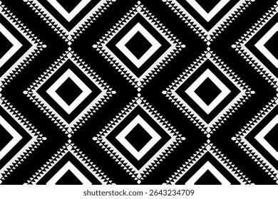 Padrão Tribal sem costura geométrico preto e branco
