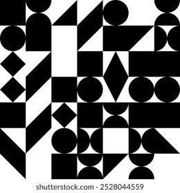 Black And White Geometric Vector Pattern. Minimalist Pattern of Primitive Shapes.