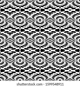 Black and white geometric vector seamless pattern. Monochrome background. Modern repeat abstract backdrop. Elegant trendy ornate design with radial squares, shapes. Design for fabric, prints, clothes.