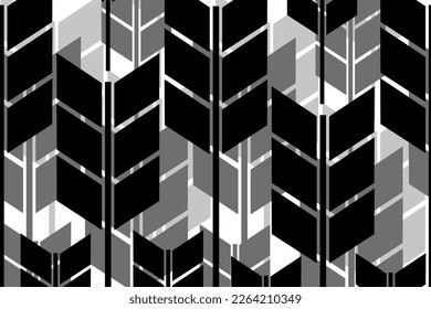 Black and white geometric wheat. Creative eometrical background. Monochrome backdrop with arrow.