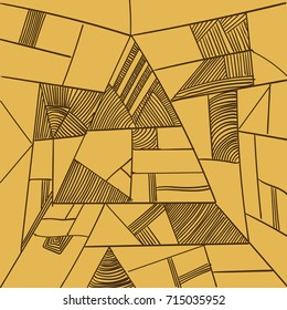 Black and White Geometrical Background with Hand Drawn Decorative Tribal Elements. Print with Ethnic, Folk, Traditional Motifs. Graphic Vector Illustration