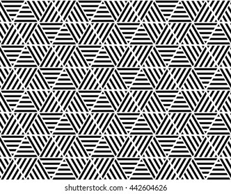 black and white geometry line seamless pattern. vector illustration of mosaic repeatable ornament 