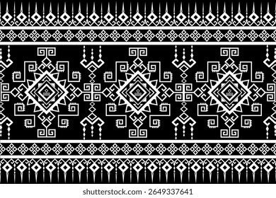 Black and White Geometry of Native American Indian Style Navajo Aztec Ethnic Traditional Textile Abtract