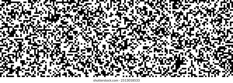 Padrão sem emenda de pixel ruidoso de geometria preto e branco como um código QR. Vetor abstrato binário bw bg. Ilustração para dispositivos eletrônicos e scanner