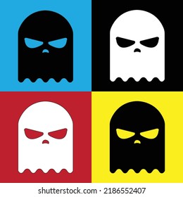 black and white ghost character vector on four backgrounds