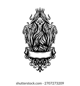 logotipo de ilustração fantasma preto e branco
