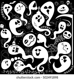 black and white ghosts pattern Halloween