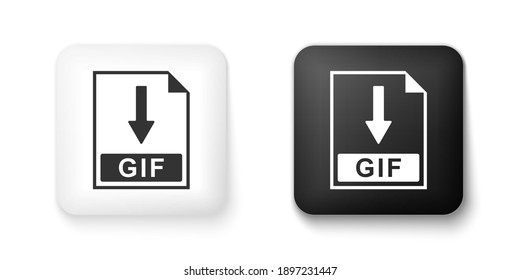 Icono de archivo GIF en blanco y negro. Descargar icono del botón GIF aislado en fondo blanco. Botón cuadrado. Vector.