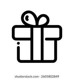 Black and White Gift Box Icon with Ribbon and Bow