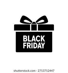 Icono de caja de regalo en blanco y negro con promoción de venta de texto de Black Friday