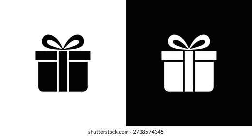Black and white gift box with ribbons present symbol