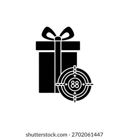 Black and white gift box with target symbol icon