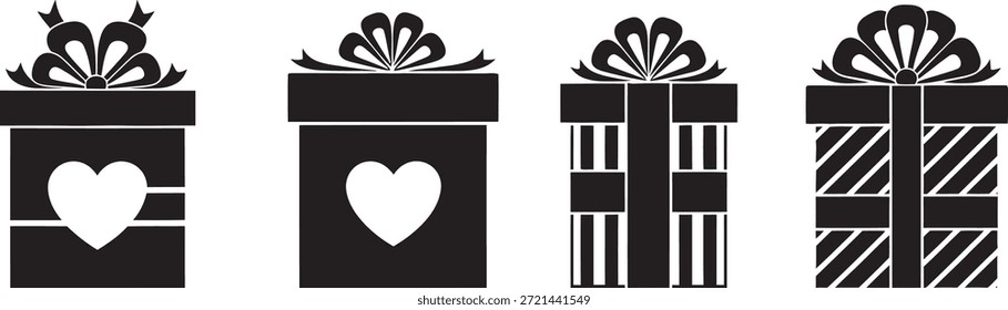 Cajas de regalo en blanco y negro con corazones y lazos para el día de San Valentín