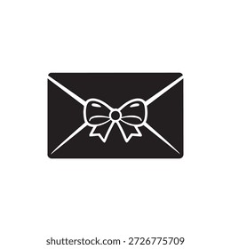 Icono blanco y negro del sobre del regalo con la Ilustración vectorial minimalista del vale del regalo del arco de la cinta