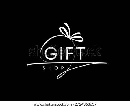 Black and white gift shop logo design, modern gift shop with ribbon logo design, gift ribbon vector logo design template.