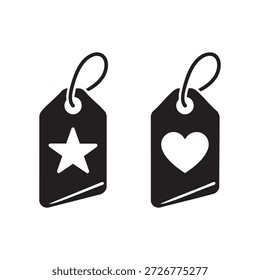 Schwarz-Weiß-Geschenk-Tags Vektor mit Stern und Herz-Icons Urlaub präsentieren Labels minimal Design