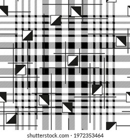 Black and white gingham fabric. Seamless pattern inspired by vintage design. Template for plaids, shirts, napkins, dresses and others.