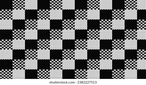 Black and white gingham knitted pattern, Festive Sweater Design. Seamless Knitted Pattern