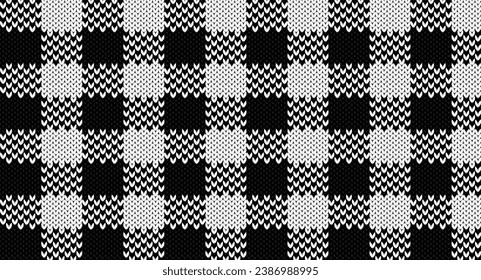 Schwarz-Weiß-Gingham-Strickmuster, Festivals Sweater Design. Nahtloses gezwirntes Muster