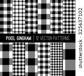 Black and White Gingham Patterns and Buffalo Check Plaid Patterns. Modern Pixel Gingham Patterns of Different Styles. Vector EPS File Pattern Swatches made with Global Colors.