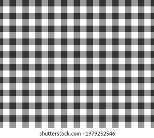 Black and white gingham seamless pattern. Checkered texture for picnic blanket, tablecloth, plaid, clothes. Fabric geometric background, textile design. Vector flat illustration.