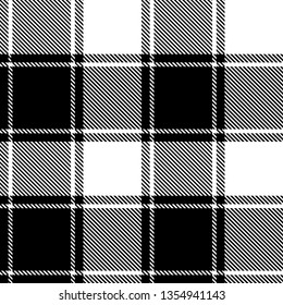 Black white gingham / vichy / buffalo check plaid pattern vector with stripes for textile design.