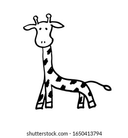 Black and white giraffe doodle sketch. Animal vector illustration for coloring book.