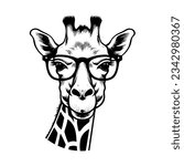 Black and White Giraffe Head Silhouette