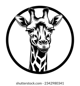 Black and White Giraffe Head Silhouette