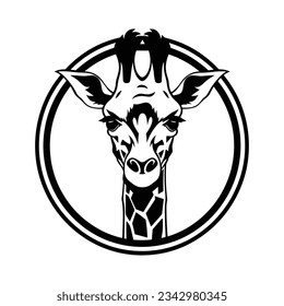 Black and White Giraffe Head Silhouette