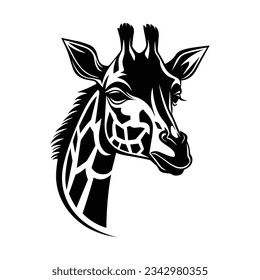 Black and White Giraffe Head Silhouette