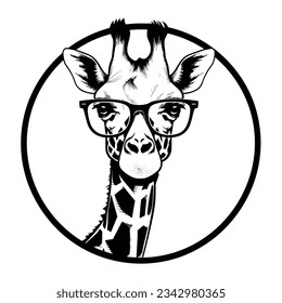 Black and White Giraffe Head Silhouette