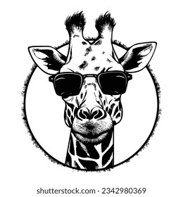 Black and White Giraffe Head Silhouette