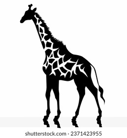 black and white giraffe illustration design on a white background