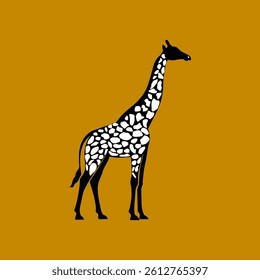 black and white giraffe vector with dark yellow background