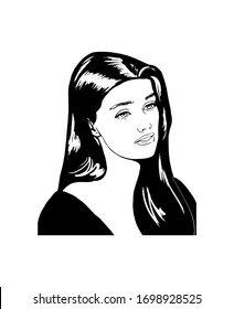 Black and white girl face. Isolated portrait of young woman in vector format. Beautiful face. Graphic vector art, fashion illustration