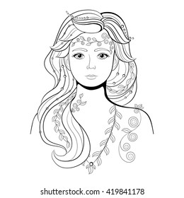 Black and white girl. Illustration coloring