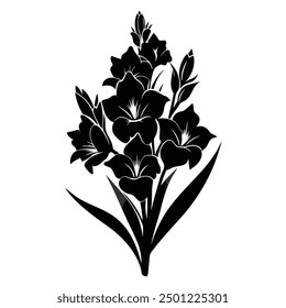Una ilustración de silueta de estilo de Vector de gladiolo blanco negro
