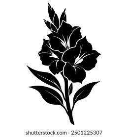 A Black White Gladiolus Vector Style Silhouette Illustration