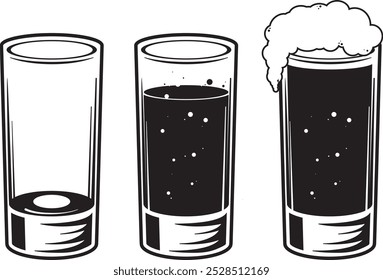 Black and White Glass Drink Vector Illustration